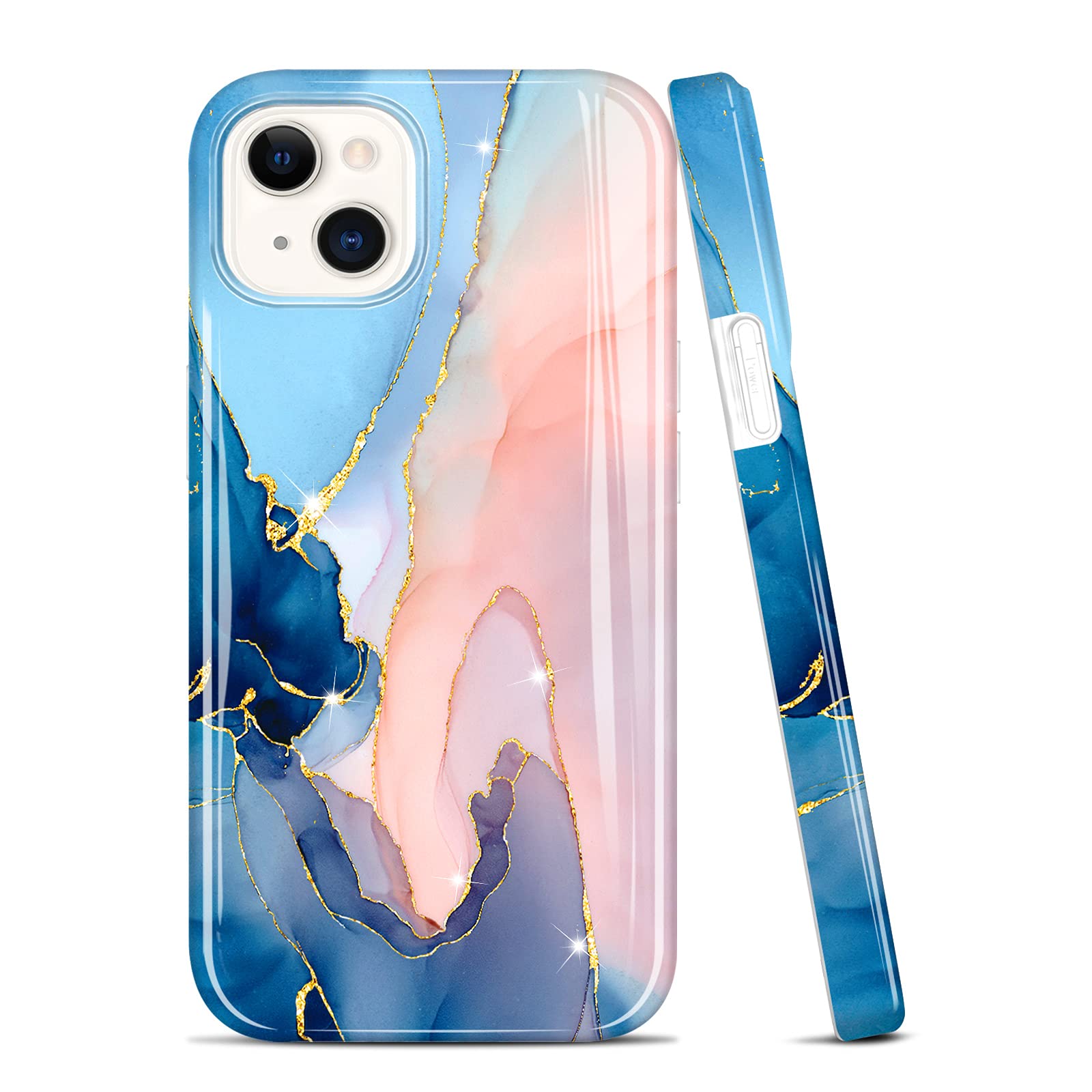 JAHOLANCompatible with iPhone 13 Mini Case Gold Glitter Sparkle Marble Design Clear TPU Bumper Shockproof Soft Silicone Cover Phone Case for iPhone 13 Mini 5.4 inch 2021 Purple