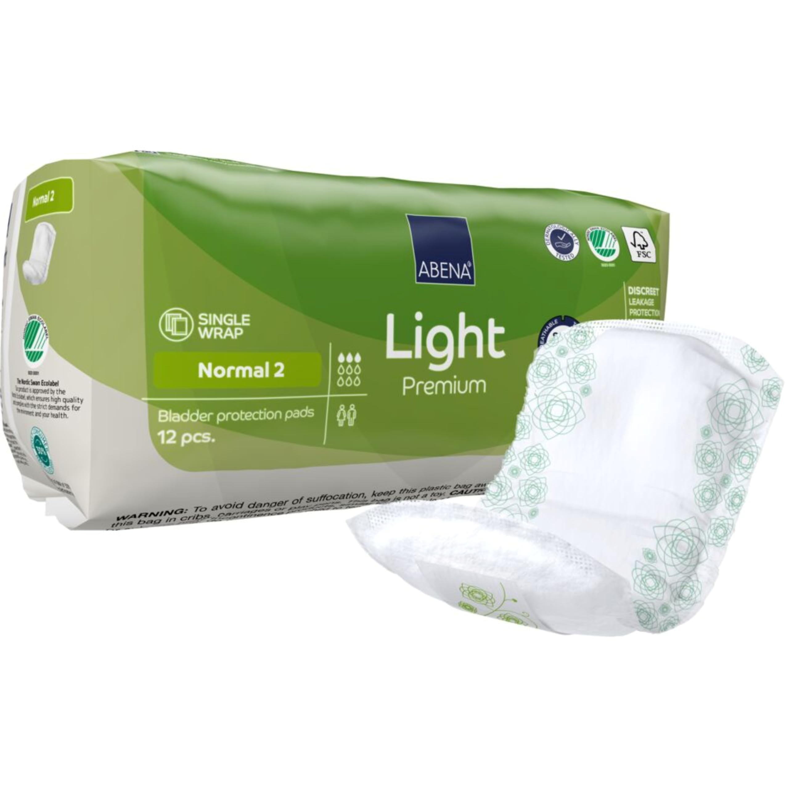 ABENA Light Normal 2, Pack of 12, 350ml, Daytime Incontinence and Period Protection, Absorbent Sanitary Pads for Light to Moderate Flow, Soft, Breathable & Comfortable Design for Incontinence