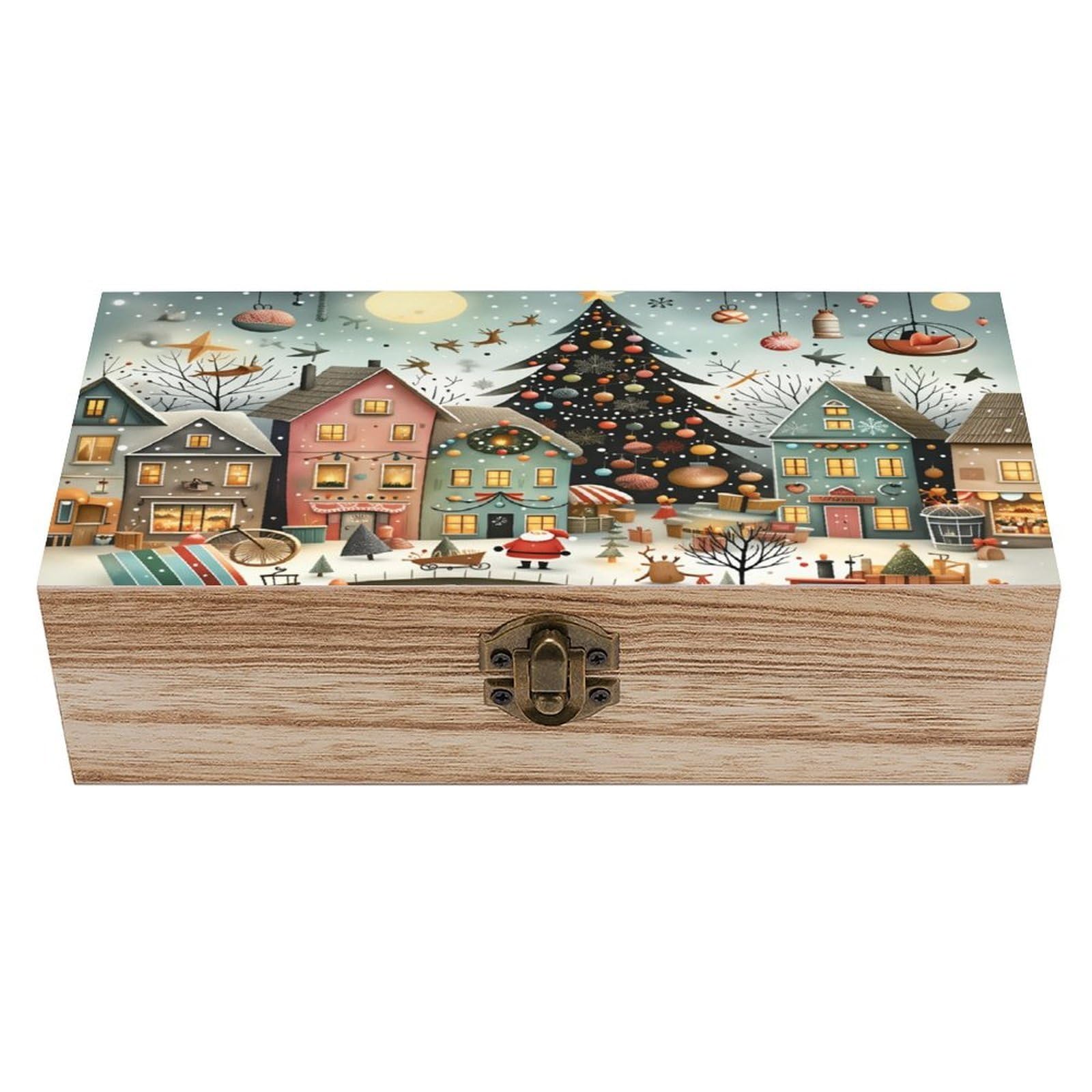 asbwuo Christmas Tree City Vintage Wooden Keepsake Box