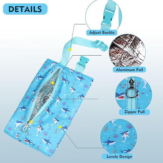 Insulated Snack Bag, Freezable Small Cooler Bag with Zipper and Adjustable Buckle, Rectangular Thermal Cooler Bag