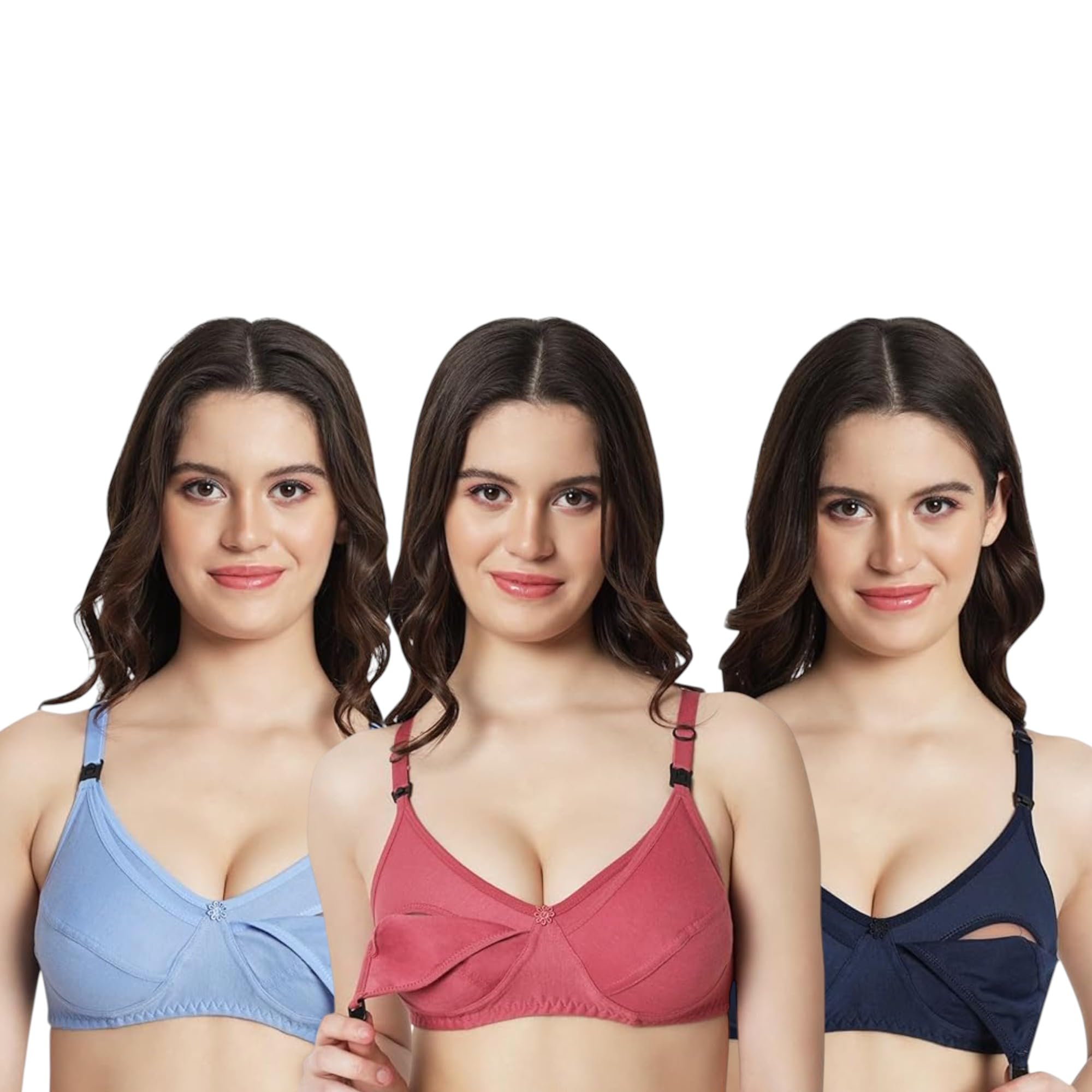 LUNAVIBE-Feeding Nursing Bra Combo Pack of 3 | Women Maternity Bra | Cotton Non Padded Non Wired | Soft Stretchable Comfortable Fit | Easy Clip Open Bra | Pregnancy Innerwear-image-22