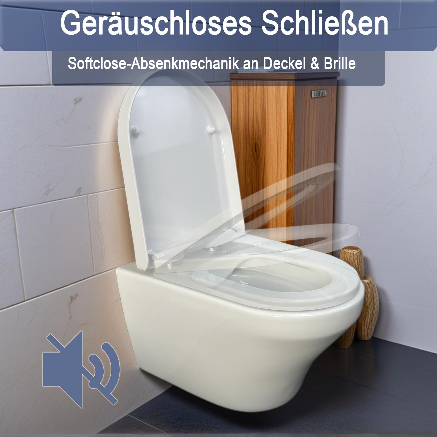 WC-Sitz Lang D-Form 36x46 cm, Absenkautomatik, Quick-Release, Weiß | Antibakterieller Duroplast-Toilettendeckel. Einfachen Reinigung. Hygienisch & abnehmbar. Montage leicht. bis 150 kg belastbar