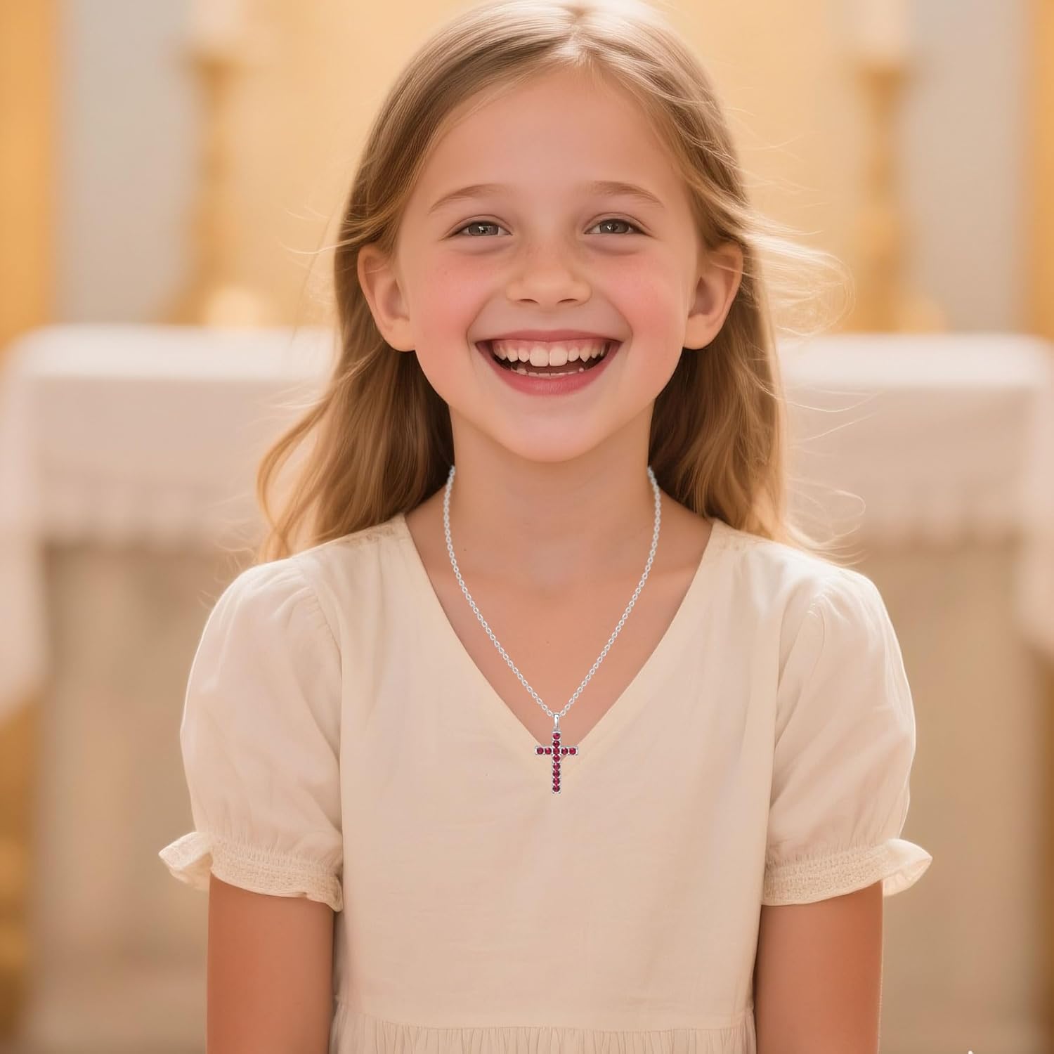 Birthstone Cross Necklace for Women,First Communion Gifts Easter Baptism Cross Jewelry Pendant Gifts - Image 3