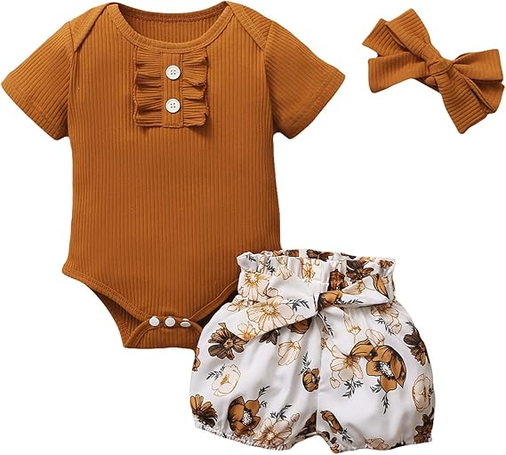 Amazon Co Jp 新生児 服 女の子 半袖 Regoss ベビー服 ロンパース ショートパンツ セット 女の子 新生児服 半袖 フリル ボディースーツ 無地 カバーオール 花柄 ハーフパンツ 春夏 肌着 ルームウエア パジャマ 肌着 かわいい 春 夏 出産祝い 初節句 服 ファッション小物