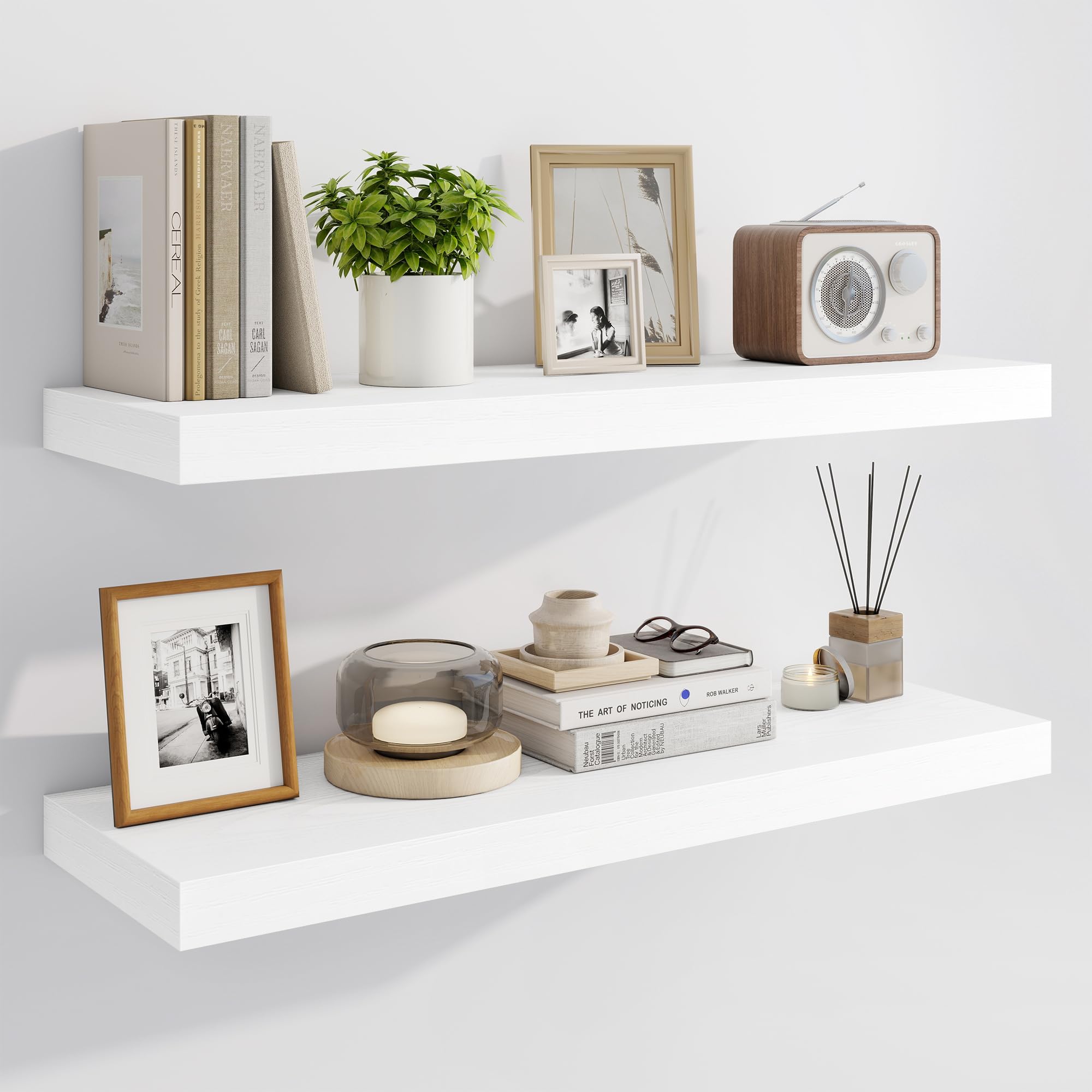 Marsmiles 80cm Floating Shelves for Wall, Wooden Shelves with Invisible Brackets Set of 2, Rustic Farmhouse Wall Mounted Shelf for Kitchen Bathroom Living Room Study, Walnu