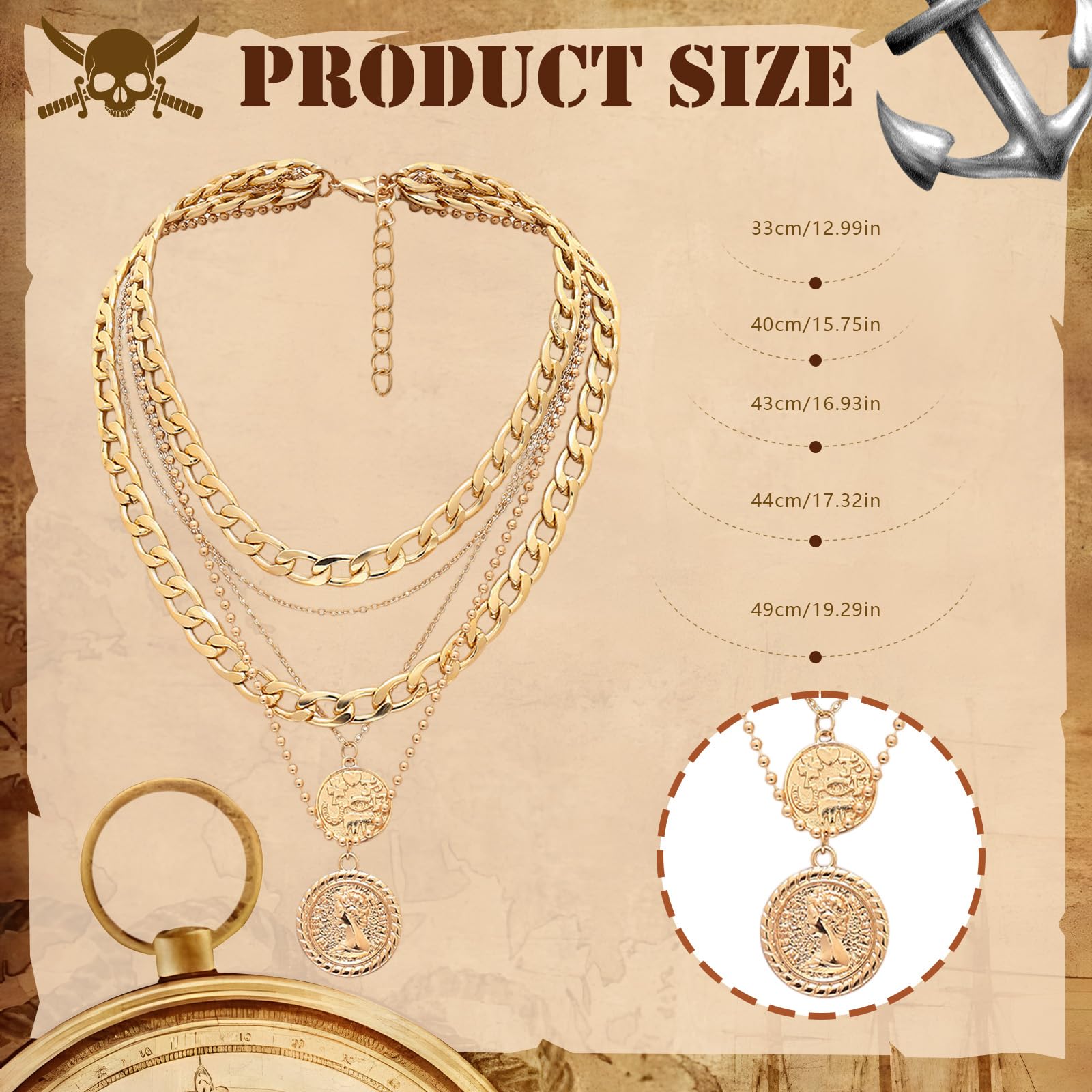 Beipegin 7 Pieces Pirate Accessories Women,Eye Patches Corset Necklace Earrings Sword with Thigh Garter Pirate Costume for Carnival Halloween Cosplay Party - Image 3