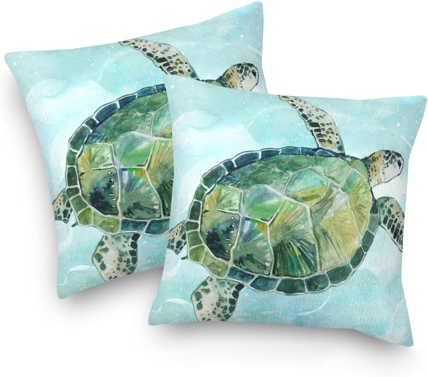 Habavok Throw Pillow Covers Turtle, 2 Pack Square Pillow Covers, Double Sided Printing Sea Turtle Pillow Case, Pillowcase for Sofa Bedroom Living Room 18X18 in