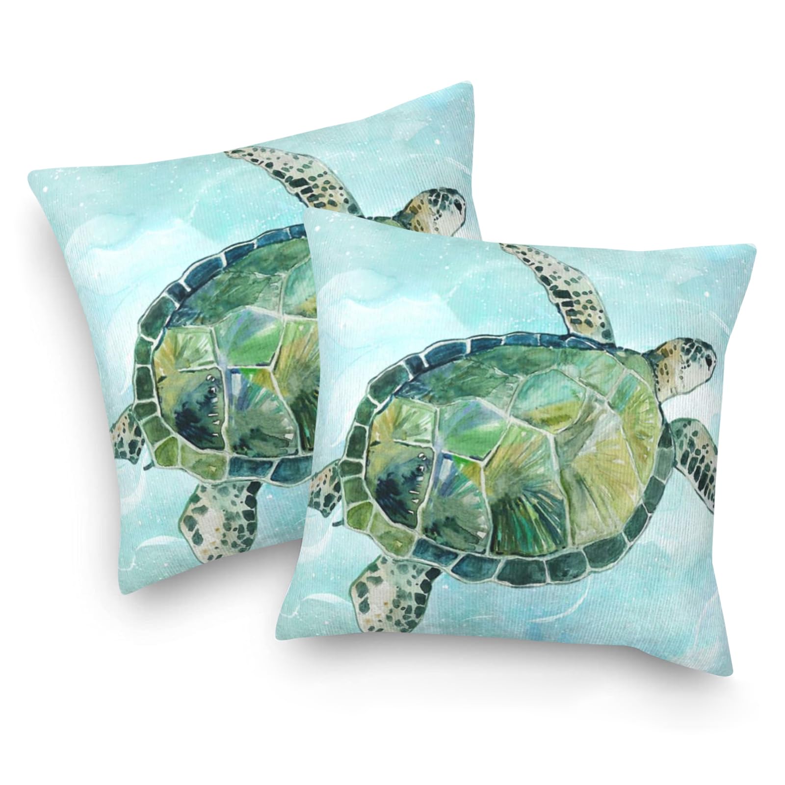 Habavok Throw Pillow Covers Turtle, 2 Pack Square Pillow Covers, Double Sided Printing Sea Turtle Pillow Case, Pillowcase for Sofa Bedroom Living Room 18X18 in