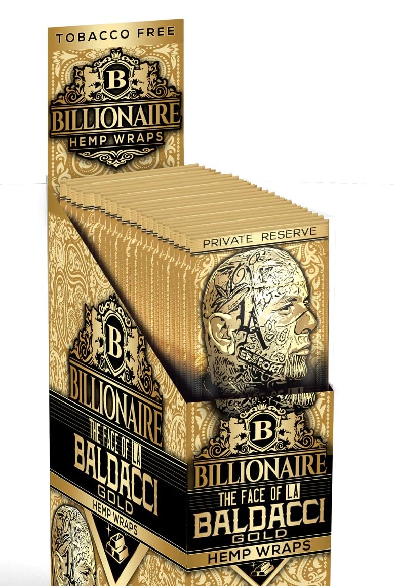 Billionaire Hemp Natural Hemp Wraps - Baldacci Gold - Fruit of the Gods Flavor - 2 Wraps per Pack - 25 Pack - 50 Wraps total incl. Frugal Smoker Sticker
