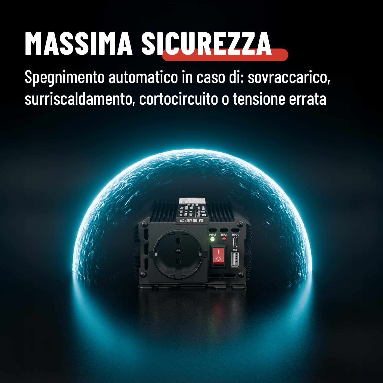 ABSINA Inverter 12V 220V - Trasformatore 12V 220V di Tensione Sinusoide Modificata - Auto Inverter 300W con 600W di Picco, Convertitore Corrente