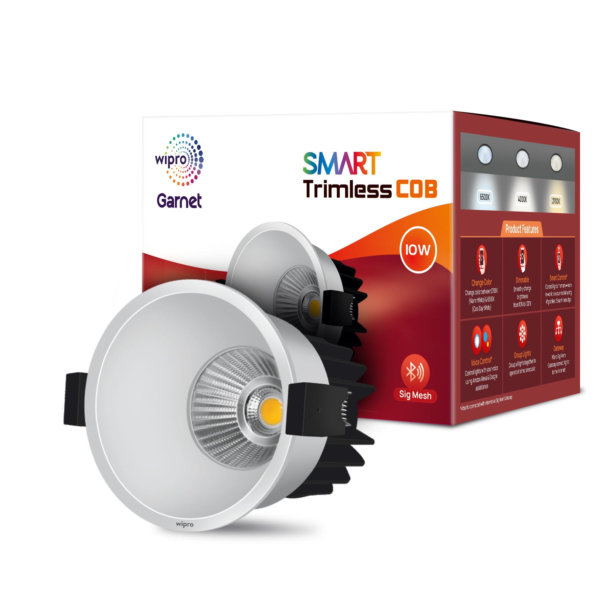 wipro Garnet 10W LED Smart E27 Trimless Cob (Pack Of 1) - Aluminium-image-39