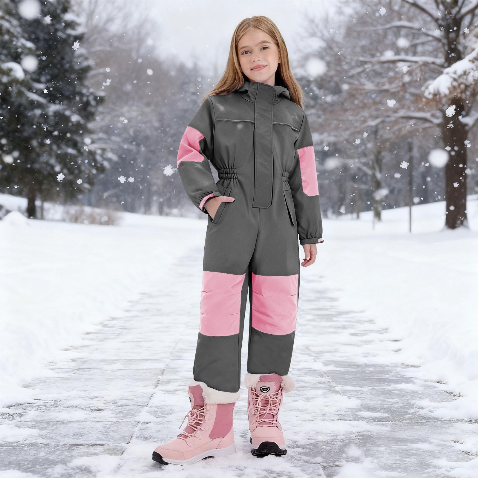 Tute da Sci Bambine E Ragazze Bambino Tuta da Sci - Piumino con Cappuccio + Pantaloni Completo da Neve 2 Pezzi Tuta da Neve per Bambino Snowsuit Caldo Invernale Salopette E Giacca Cappotto