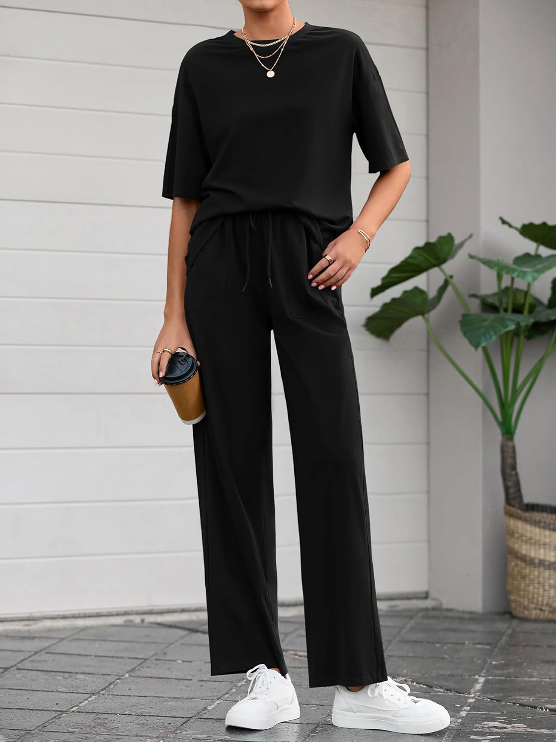 BTFBM Summer Outfits For Women 2026 Two Piece Sets Casual Short Sleeve Spring Tops Wide Leg Pants Matching Lounge Set - Image 4