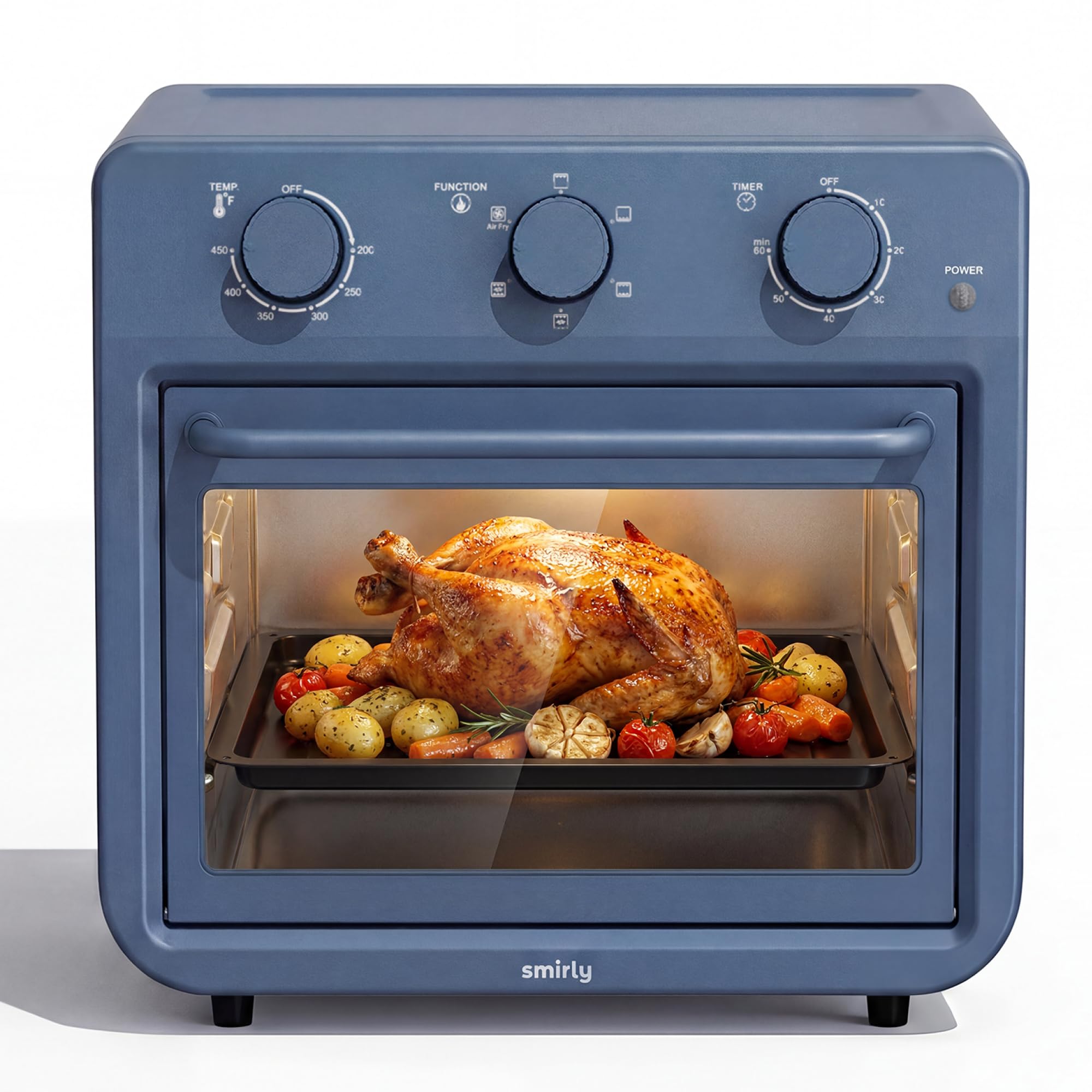 SMIRLY 6-in-1 Air Fryer Toaster Oven Combo, 27QT Toaster Oven - Blue | Toaster Ovens Countertop For Toast, Roast, Bake, Broil, Reheat and Warm, Fits 12" Pizza, 4 Lb Turkey, 6 Toast
