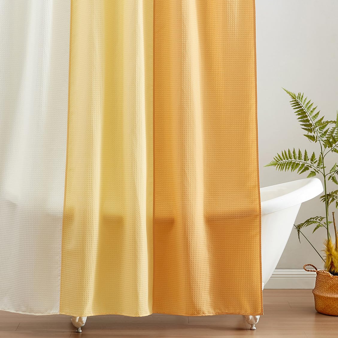 MONDAY MOOSE Colorful Waffle Weave Shower Curtain with Rustproof Metal Grommet Holes for Bathroom, Machine Washable, Hooks Included (72x72 inch, Cream/Yellow)