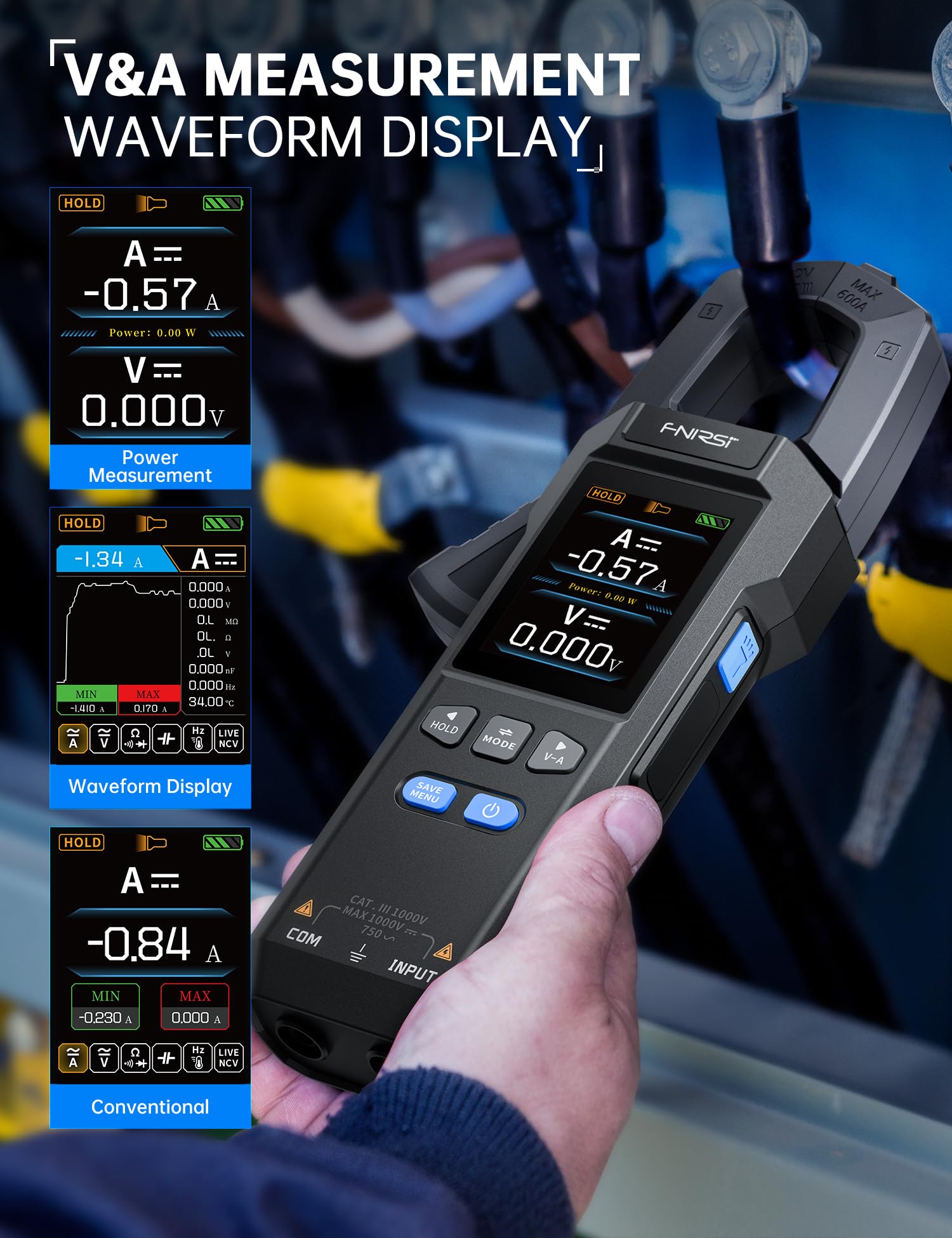 FNIRSI DMC-100 Multimetro Digitale a Pinza 9999 Conteggi TRMS, Amperometro Ricaricabile con Registrazione Della Curva 600A con Borsa Portaoggetti, NCV, Tensione Corrente CA/CC, Continuità, Capacità