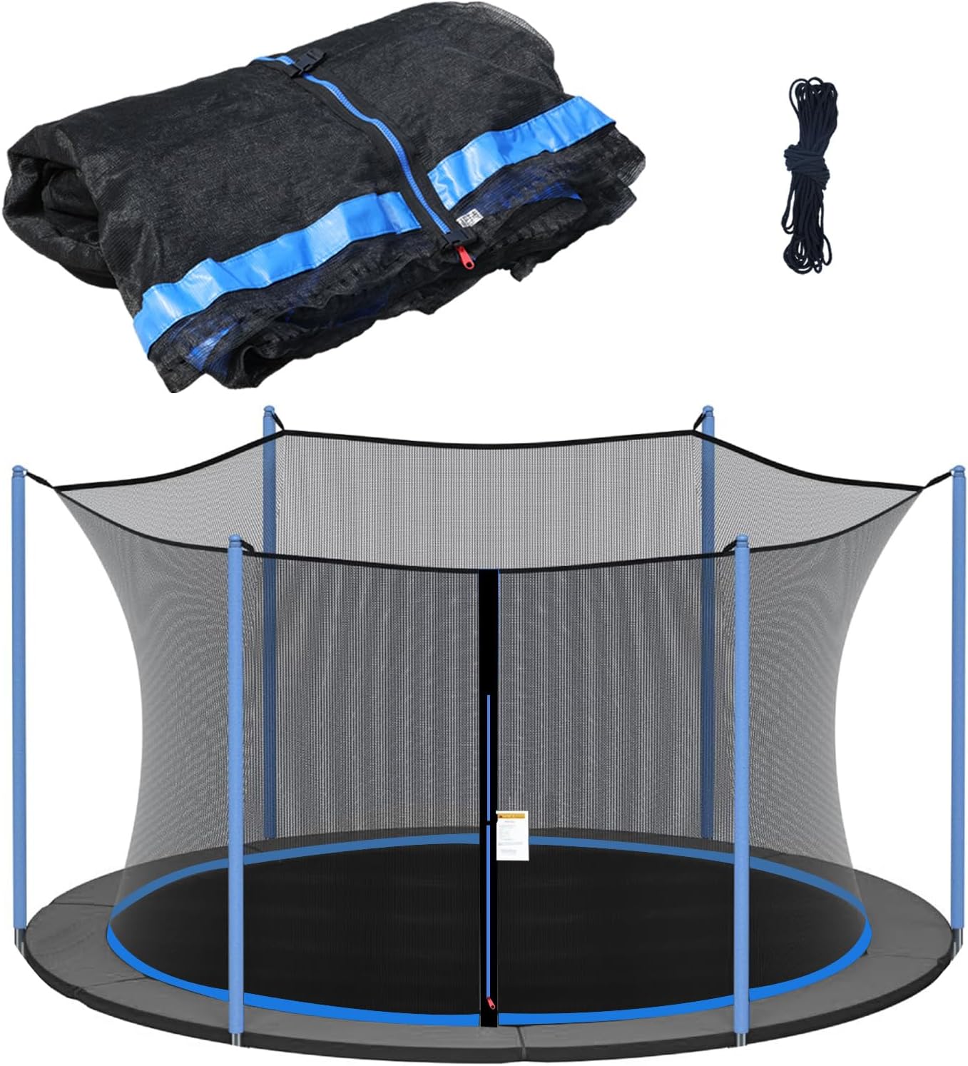 12-15 Ft Trampoline Replacement Safety Enclosure Net for 6 Straight Poles Round Frame Trampolines，Breathable and Weather-Resistant Trampoline Net with Adjustable Straps (Net Only)