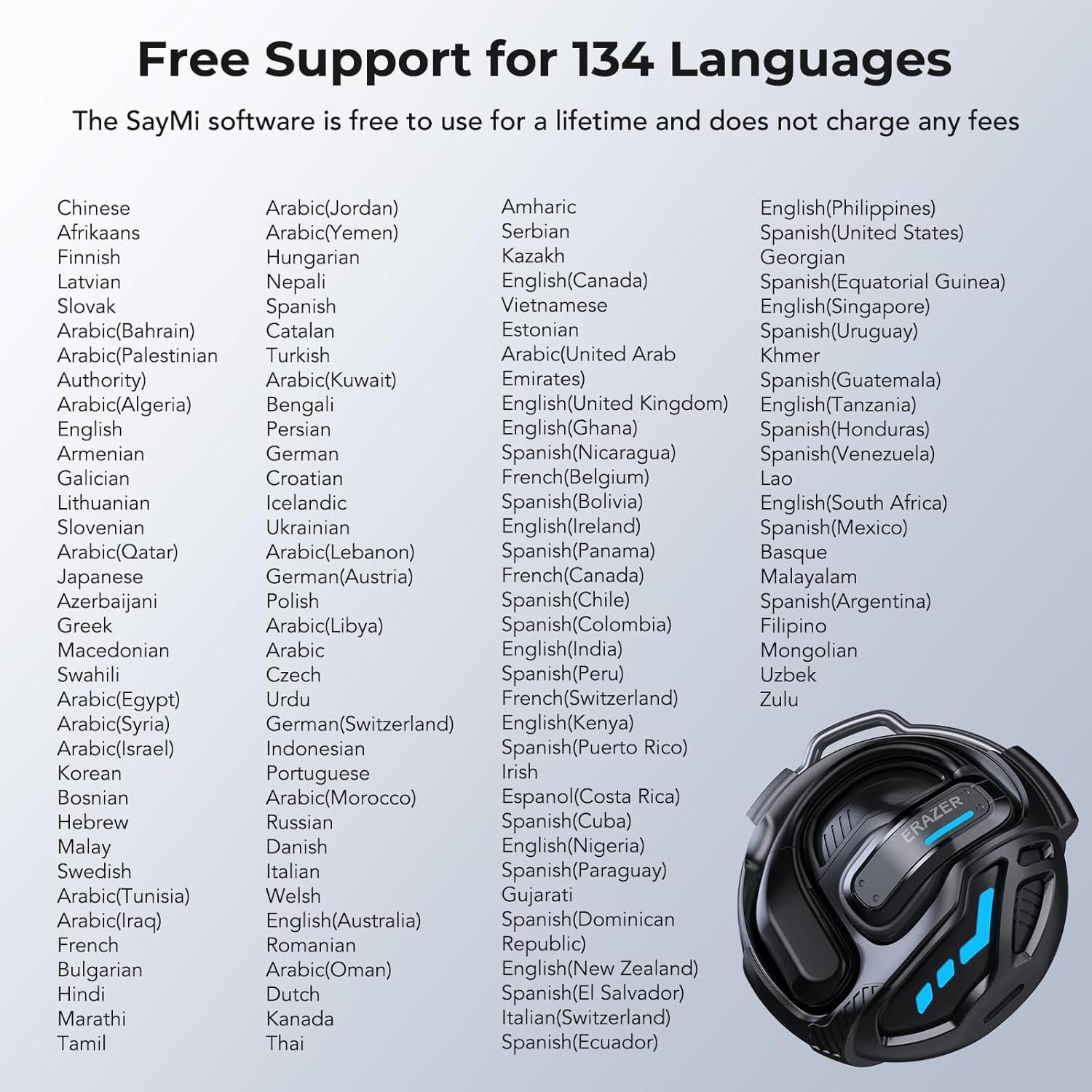ERAZER X8 Translator Earbuds Real-time AI Language Translation Earbuds for 135 Languages, Two-Way Translation Device for iOS and Android, Travel, Business, and Learning Black