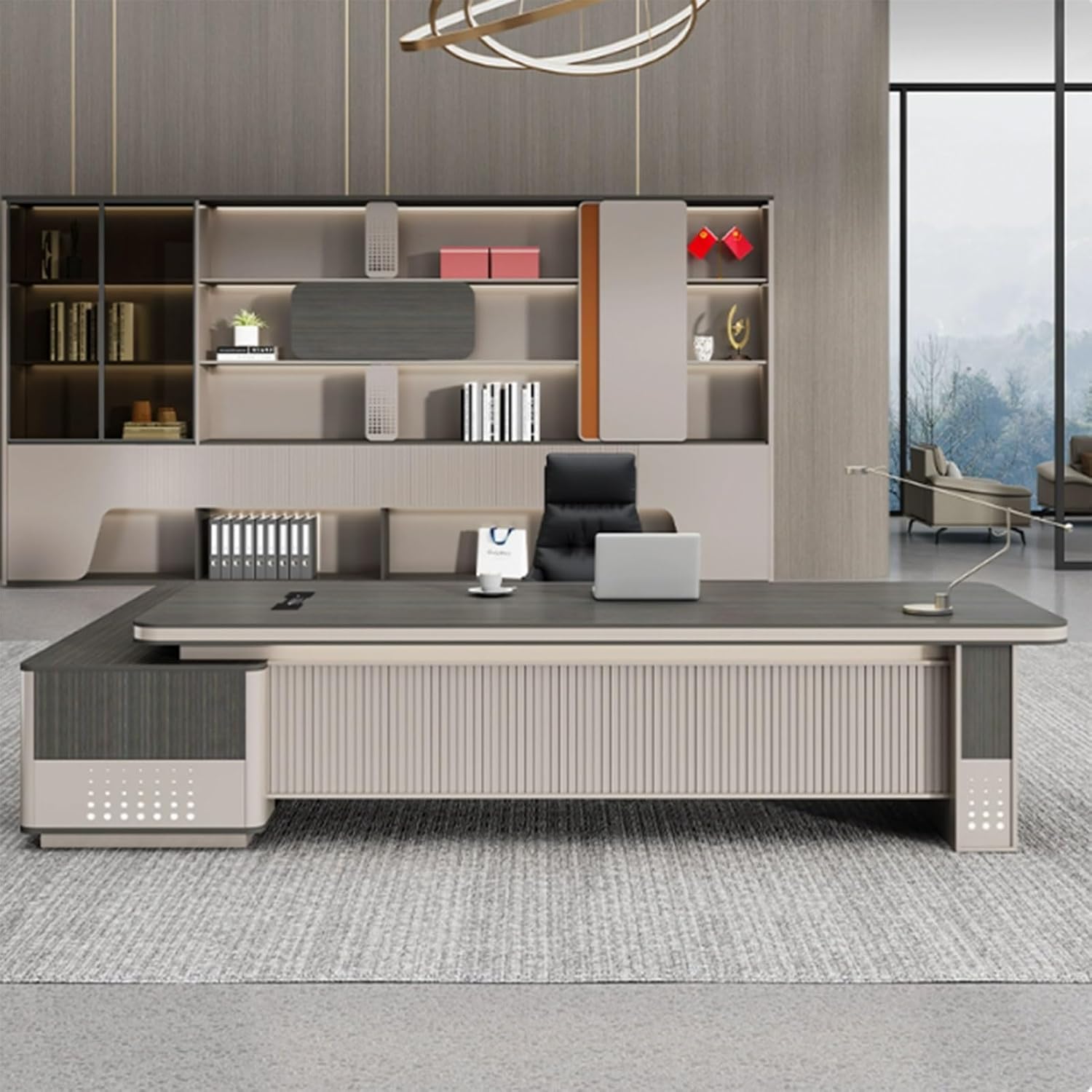 94" L Shaped Luxury Executive Office Desk, Computer Desk with Storage Cabinet, Study Writing Table Business Furniture Set for Study, Work, Gaming