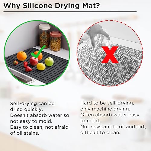 Miniatura 2 de Tapete de secado de silicona, 18 x 16 pulgadas, tapete escurridor de platos grande para encimera de cocina, soporte para ollas calientes resistente
