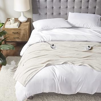 Serta Heated Blanket King, Fast Heating Electric Blanket, Creme White