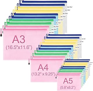 MerryNine Zipper Pouch Document Bag(5 Colors30 Pack) Letter Size Waterproof Document Pouch for School Office Supplies Cross Stitch Organizing Storage(A3-10Pack A4-10Pack A5-10Pack)