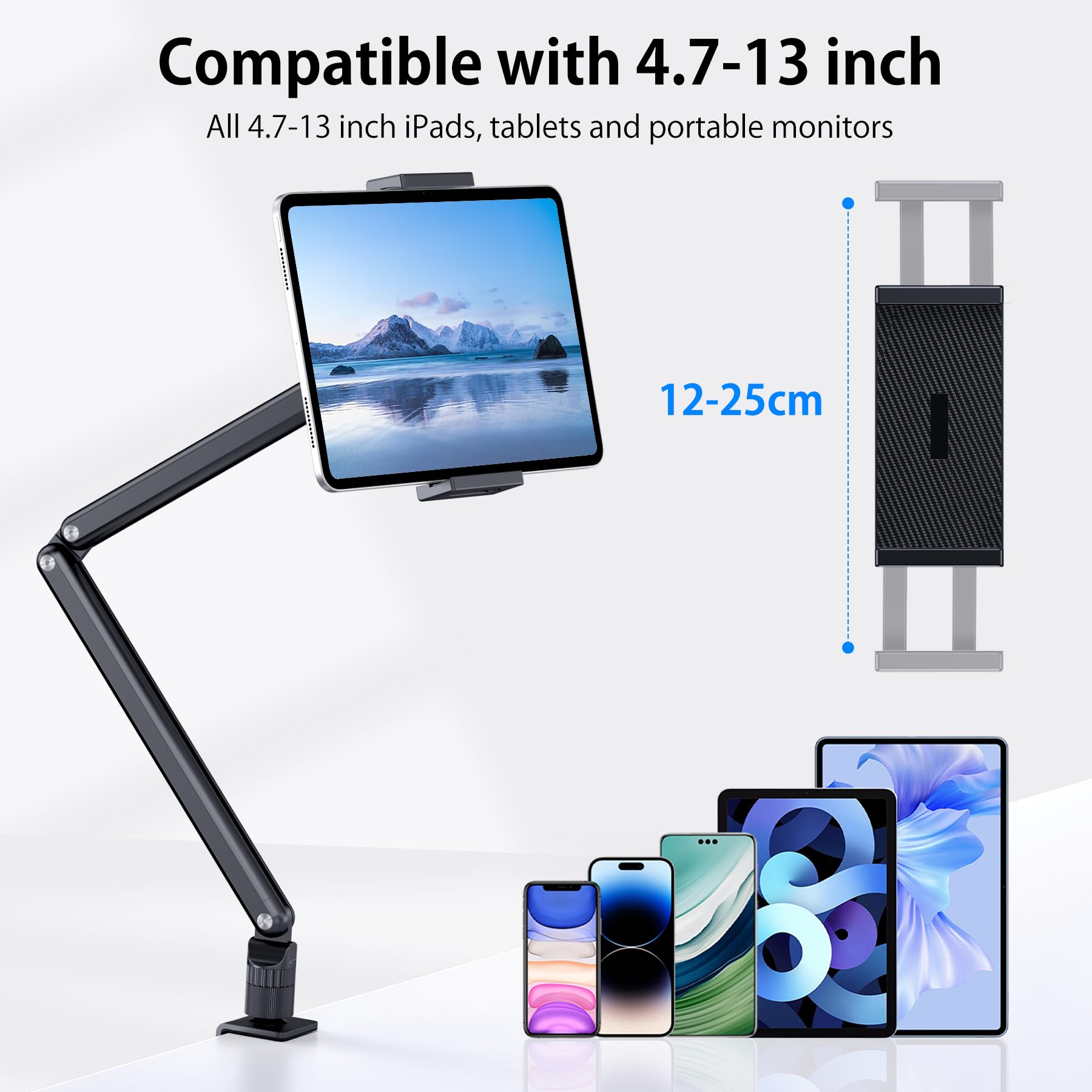 Supporto per tablet in alluminio con base in metallo rotante a 360° adatto per iPad Air Pro Mini, telefoni, Samsung Galaxy, Kindle, tutti i dispositivi