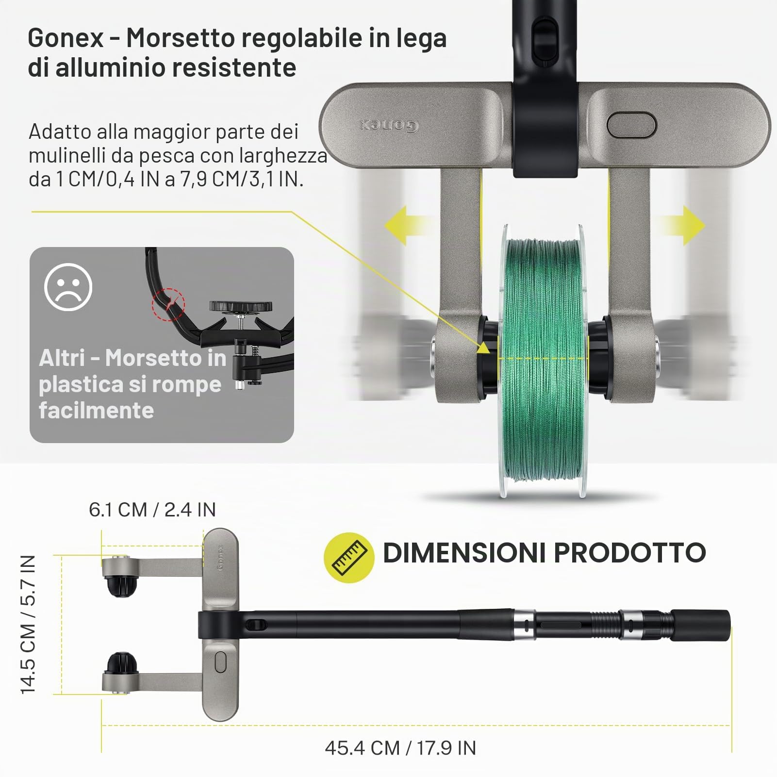Gonex Imbobinatore Avvolgitore Bobinatore Avvolgi per Mulinelli Pesca | Compatibile con Molti Mulinelli, Corpo Inox, Pinza in Alluminio, Uso Mancino/Destro, Portatile per Barca e Kayak.