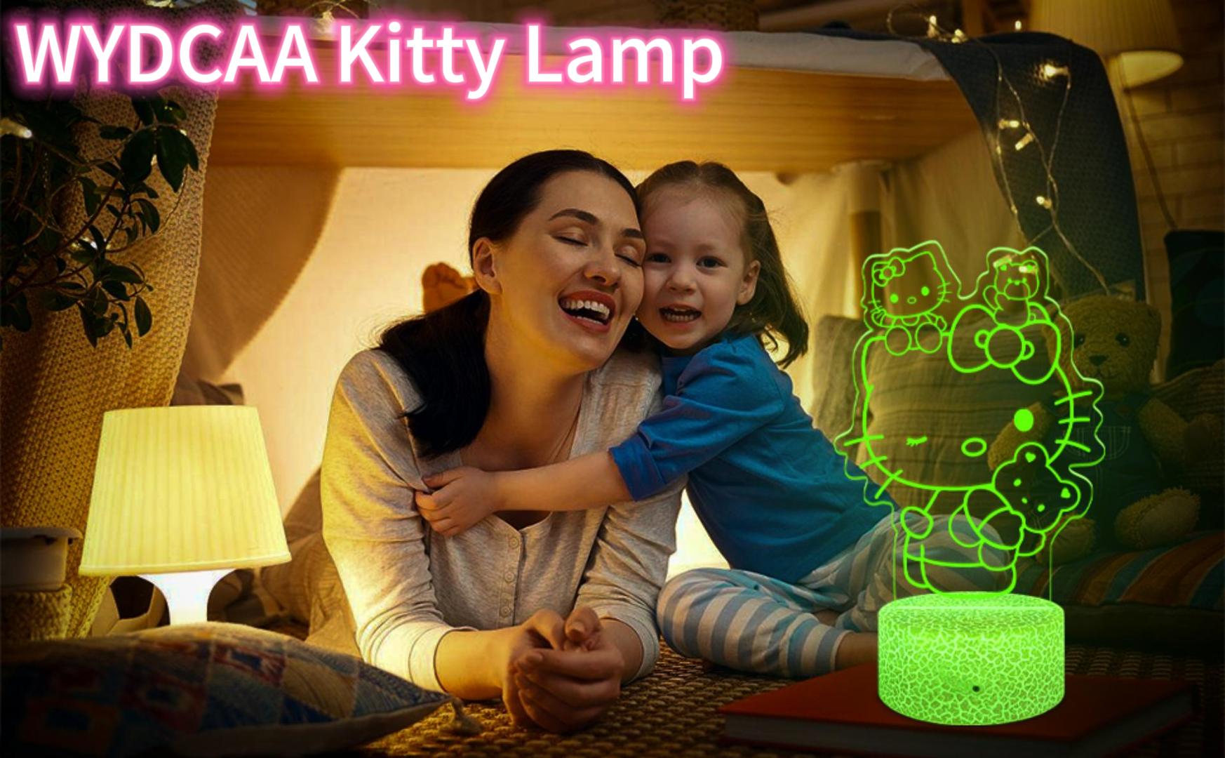 WYDCAA Kitty Lampe- 3d Anime 16 Farben LED Kitty Nachtlicht, Kitty Geschenke für Mädchen, Kinderzimmer Dekoration, Junge und Mädchen Nachttischlampe, Geburtstag Weihnachten Geschenk