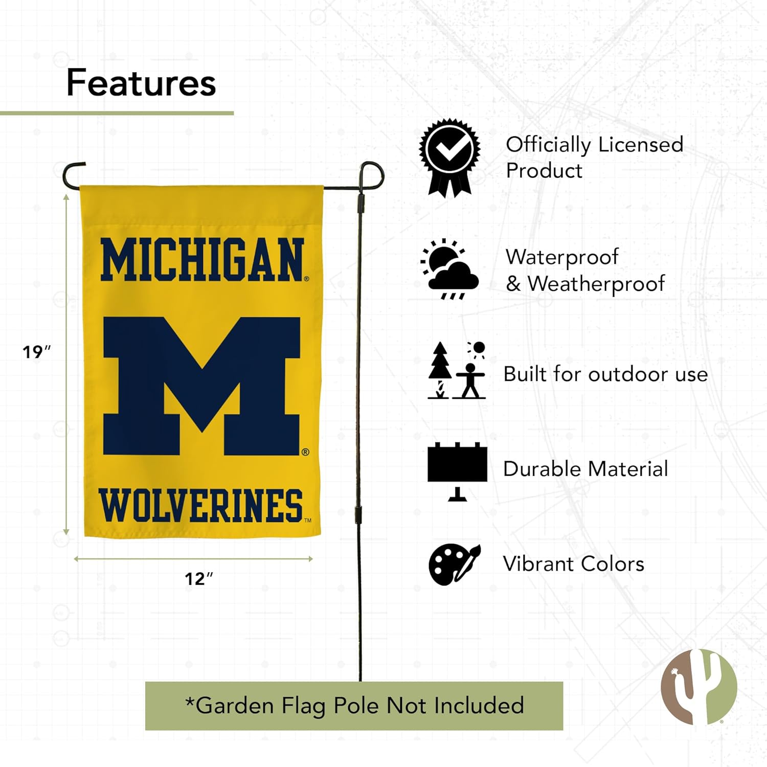 Desert Cactus University of Michigan UM Garden Flag – 19 x 12 inch Michigan Wolverines Banner, For Outdoor Display and Events (Design D) - Image 4