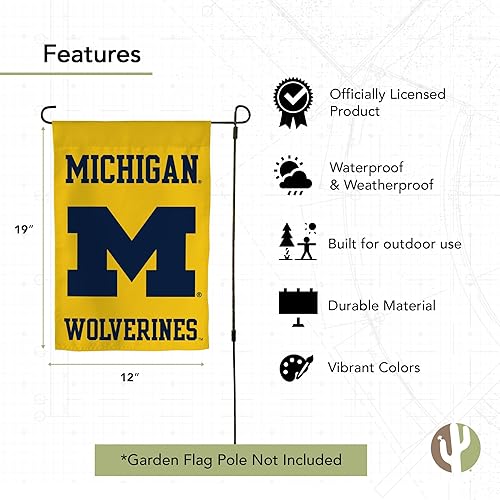Miniatura 4 de Desert Cactus Bandera de jardín de la Universidad de Michigan UM  19 x 12 pulgadas, bandera de Michigan Wolverines, para exhibición al aire libre y