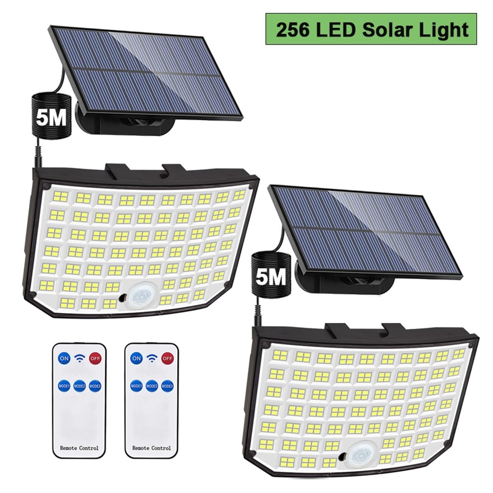256 LED zewnętrzna lampa solarna jasne światła powodziowe z pilotem IP65 wodoodporna 3 tryby lampa ścienna do dekoracji ogrodu (2 szt.)