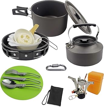 Amazon キャンプ クッカー アウトドア 食器 アルミクッカー セット キャンプ フライパン 調理器具 キャンプ ケトル 登山 用品 アルミ 鍋 2 3人に適応 収納袋付き Myue コッへル クッカーセット