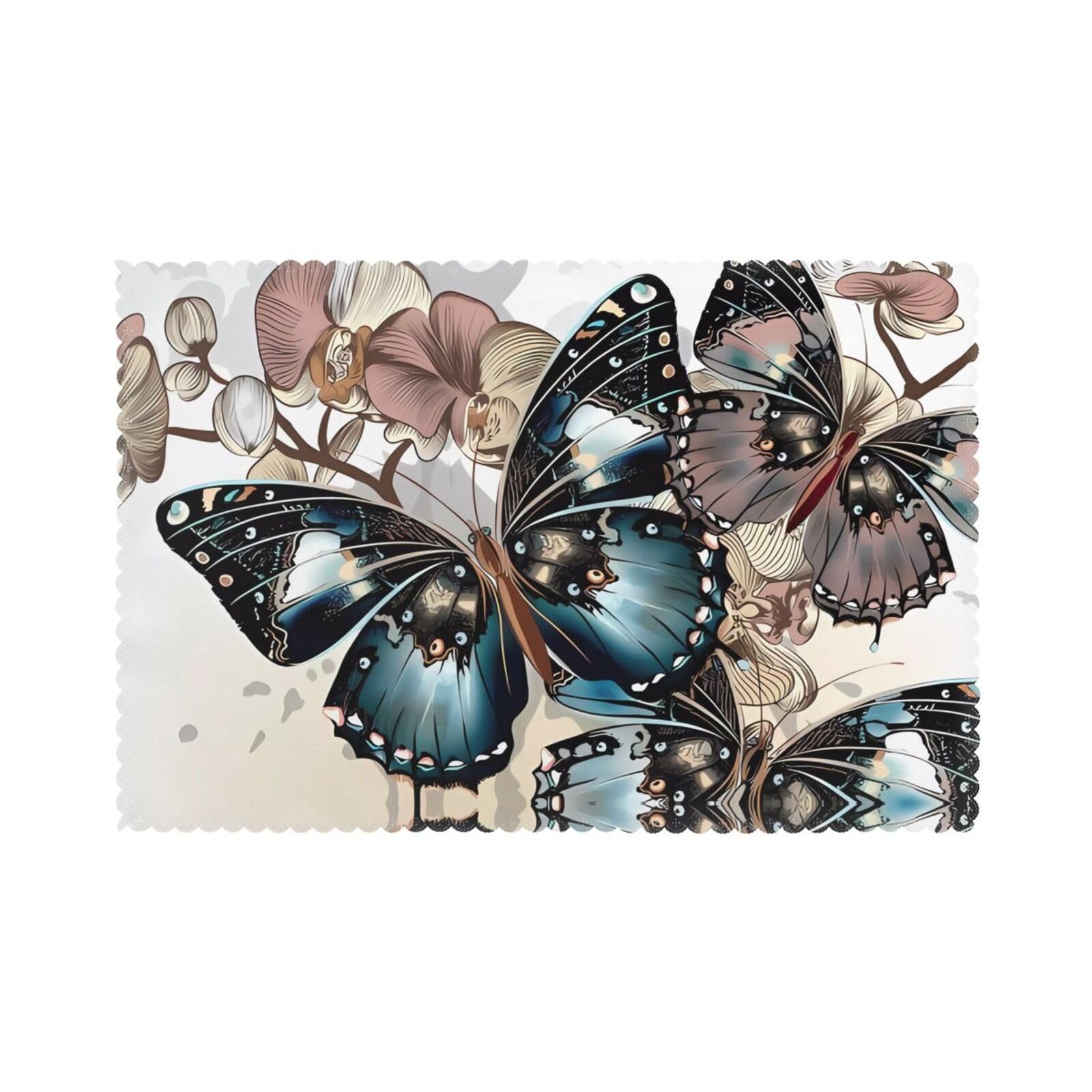 WHJSHOP Beautiful Butterfly Prints Placemats Set of 6 12x18in - Heat Resistant Table Layers for Homes, Hotels & Stylish Dining