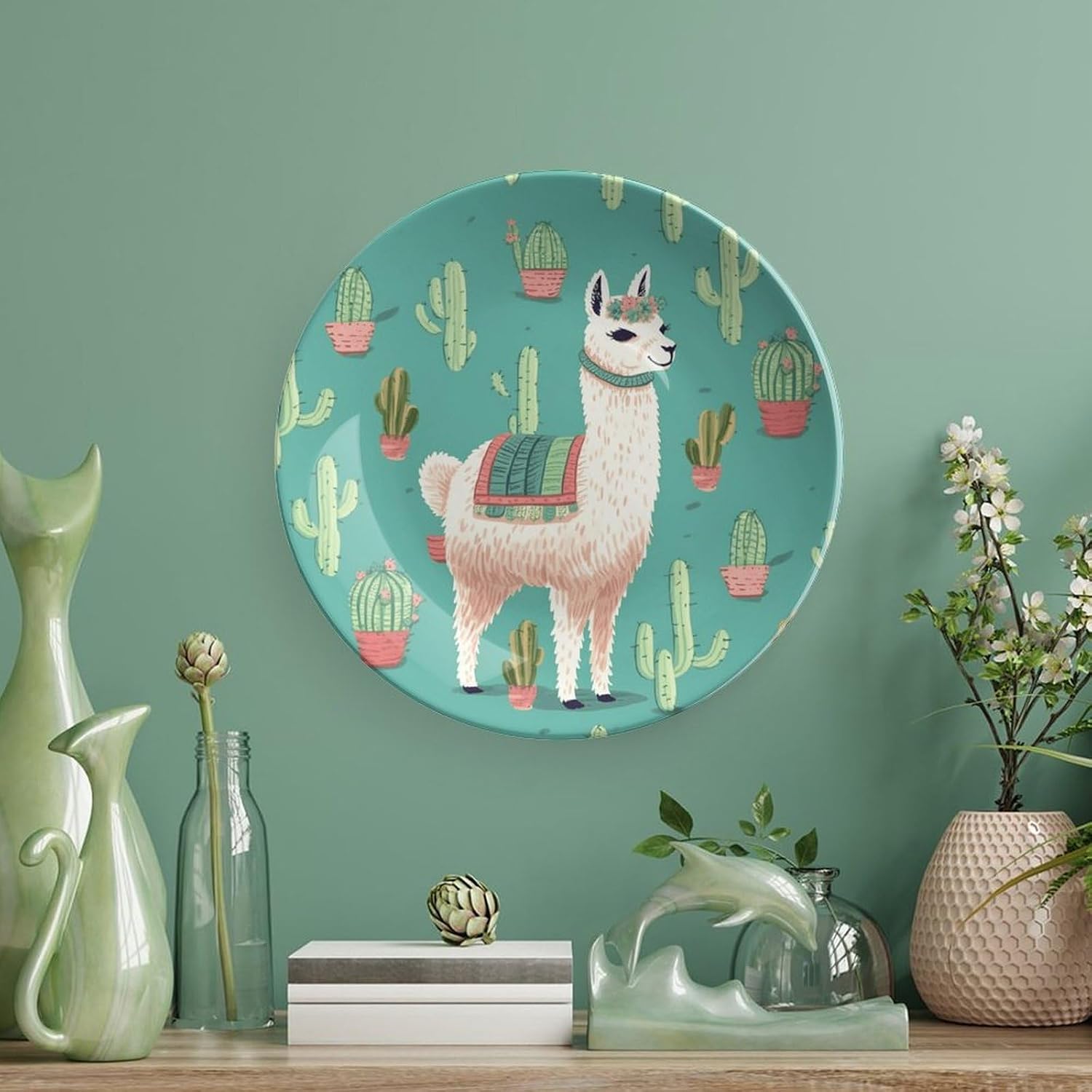 Alpaca Cactus Bone China Decorative Plate Exquisite Ornamental Wall Hanging Platter 6/7/8/10 Inch Vintage Art Ceramic Decor Dish for Home Tabletop Decor Housewarming Gift image 5