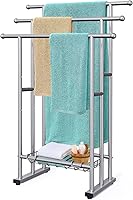 Kayfia 40" Tall 3-Tier Freestanding Towel Rack for Bathroom with Storage Basket - Blanket Ladder for Oversized Bath Towels, Poolside Drying Stand