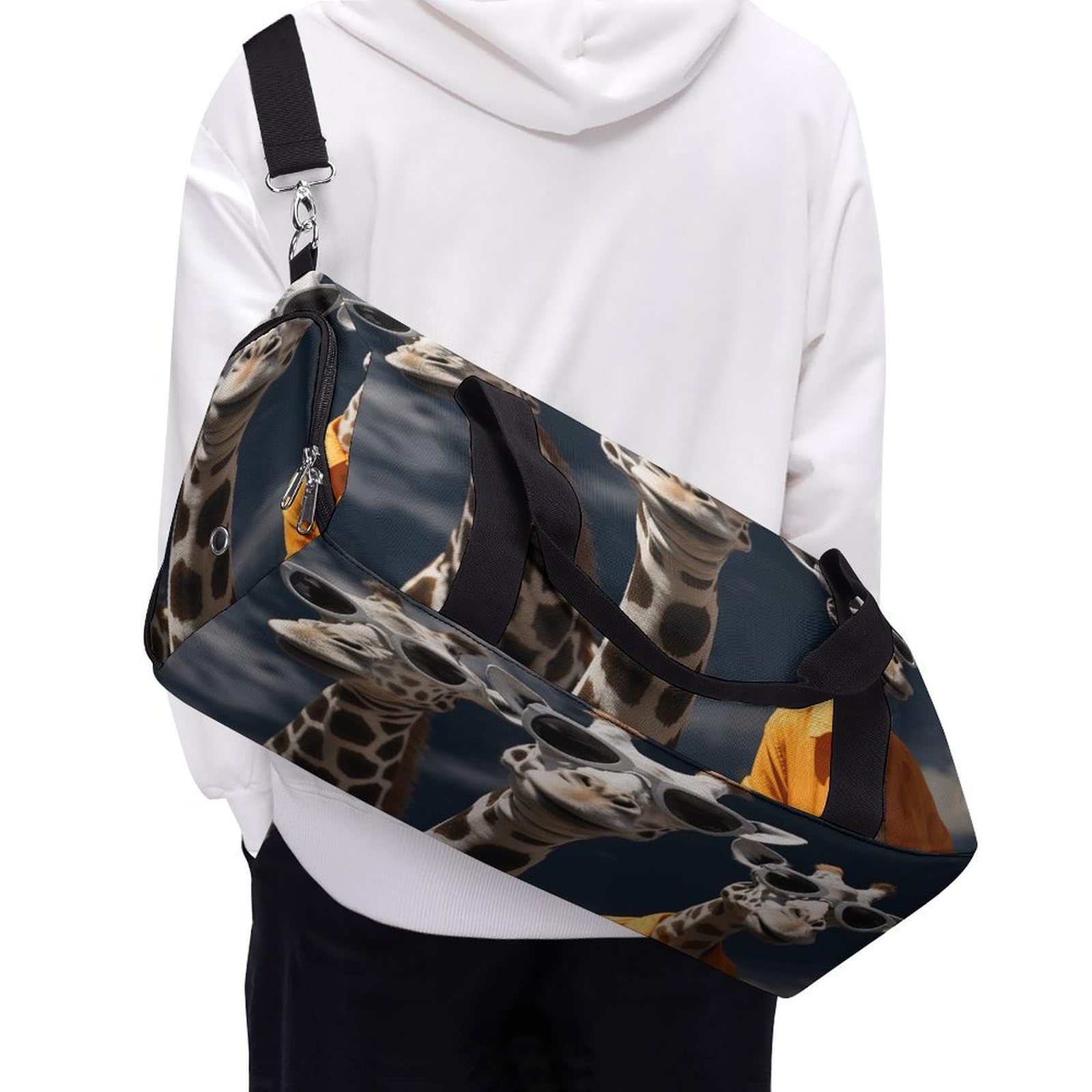 Turnbeutel für Damen und Herren, drei Giraffen, mit Sonnenbrille, wiederverwendbar, Turnbeutel mit Schuhfach, Stil, Einheitsgröße, modern, Stil:, Einheitsgröße, Modern