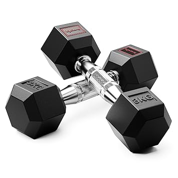Lifelong Rubber Coated Hexa Dumbbell Set of 2 (3Kg x 2) for Home Gym – Weights for Men & Women – Exercise Equipment (Black) - image, photos