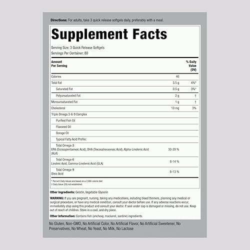 Miniatura 2 de Piping Rock Omega 3 6 9 Suplementos para mujeres y hombres | 3600 mg | 240 cápsulas de gel suave | Borraja de lino de pescado | Ultra fuerte | Sin