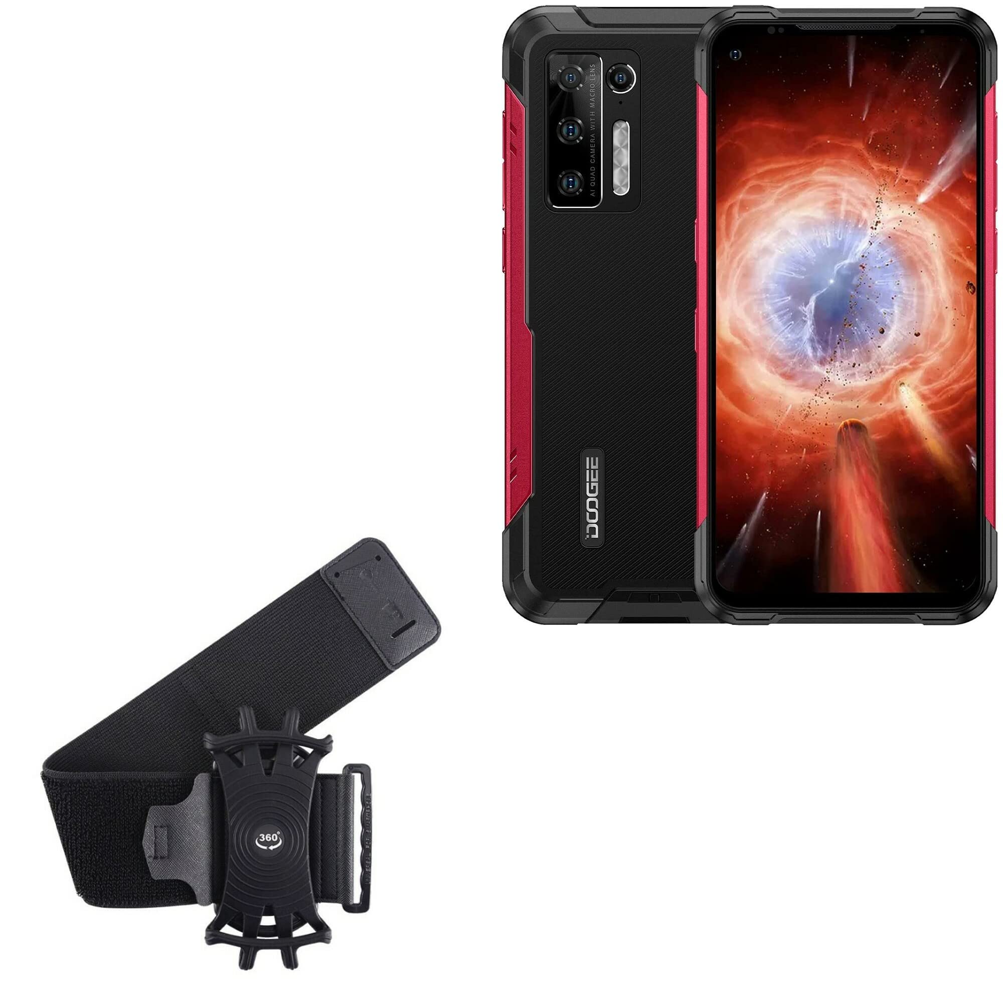 BoxWave Holster Compatible with Doogee S97 Pro - ActiveStretch Sport Armband, Adjustable Armband for Workout and Running - Jet Black