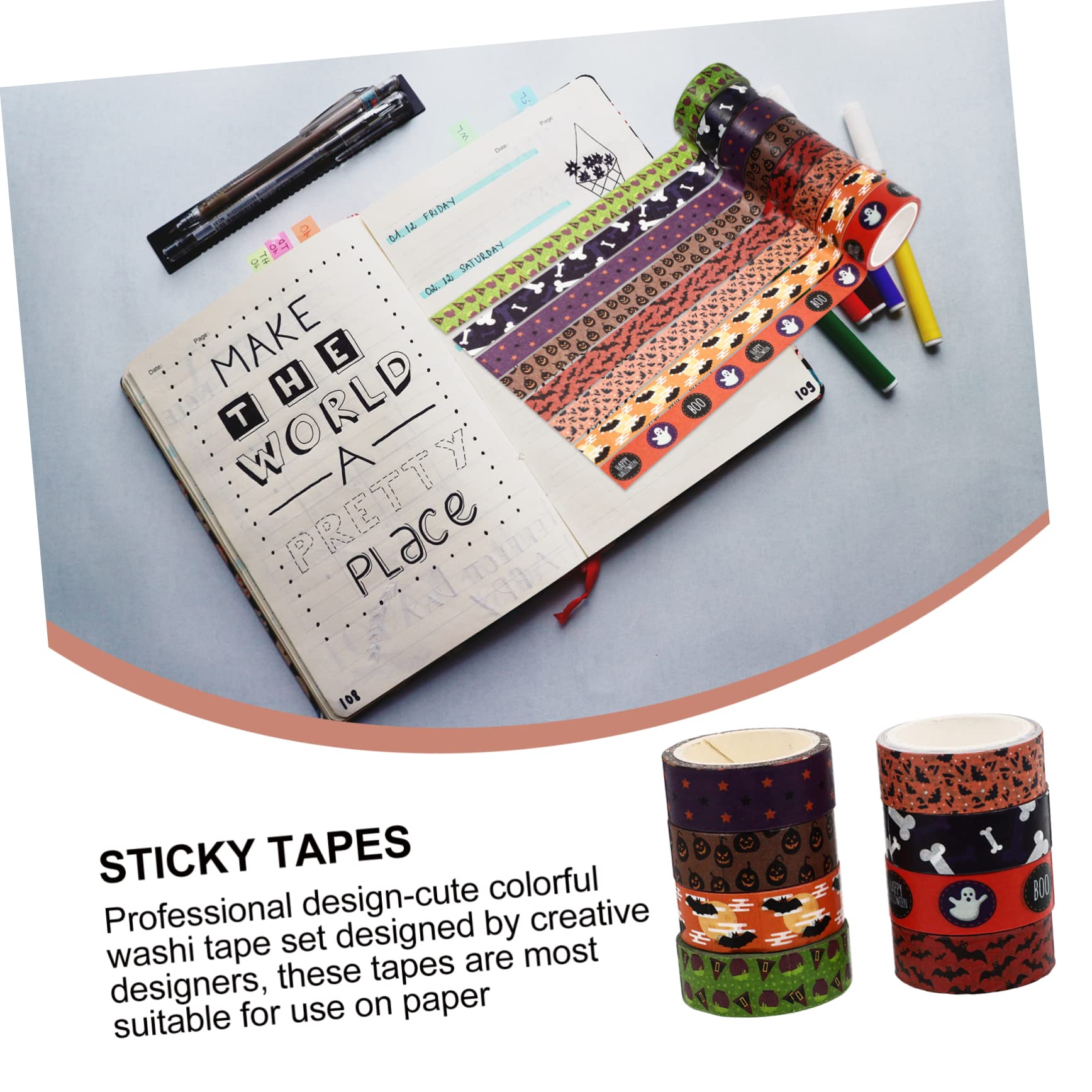 NUOBESTY 56rollos Cintas Decorativas Washi De Halloween De Adhesivas Para Manualidades y Decoración Estilo Aleatorio Elementos Temáticos Para Fiestas y Scrapbooking