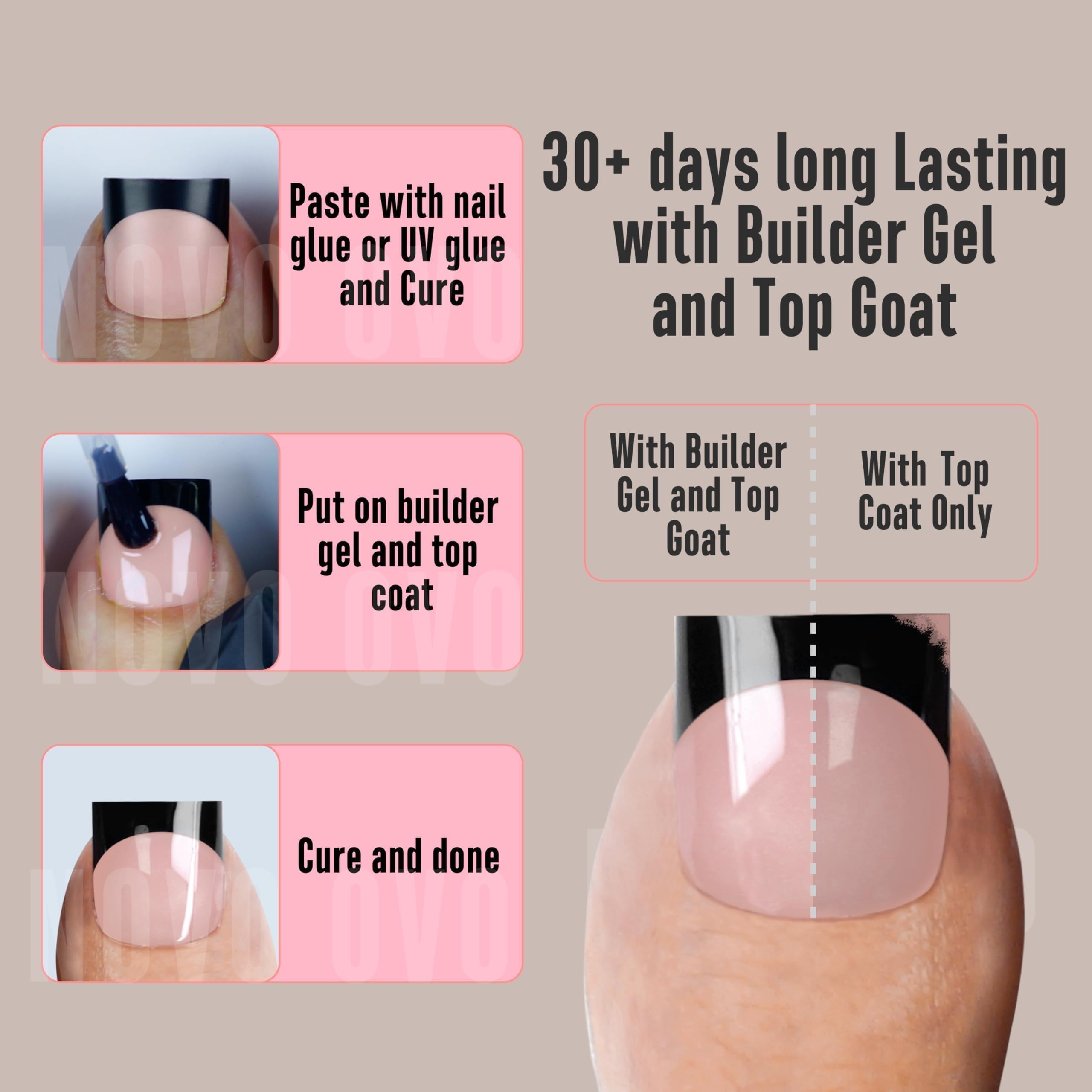 NOVO OVO Halloween Black French Tip Toe Nail Tips Press on - Image 4