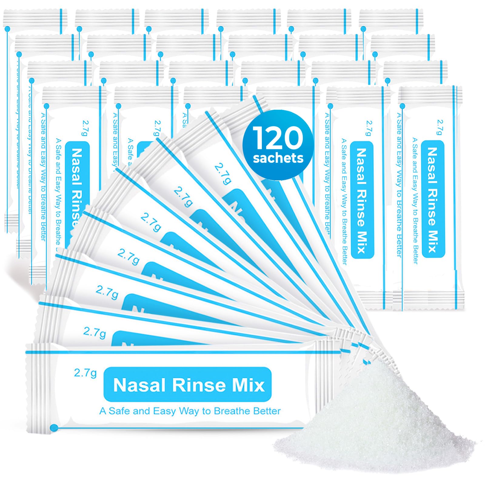 Nasal Salt - 2.8g Bags of Nasal Rinse Salt - Pack of 120 Sachets - Ideal for Nasal Watering Kit for Adults and Children (120 Bags)