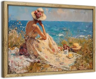 17 Eco-Friendly Vegan Art Projects to Brighten Up Your Walls (Wait Until You See #4!) 228 AIYISU Vintage Coastal Canvas Wall Art Woman on Beach Wood Canvas Painti...