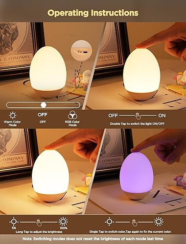 Miniatura 5 de Luz de huevo para guardería, luz nocturna de bebé 256 RGB, luz nocturna recargable para niños, lámpara de noche portátil pequeña inalámbrica para