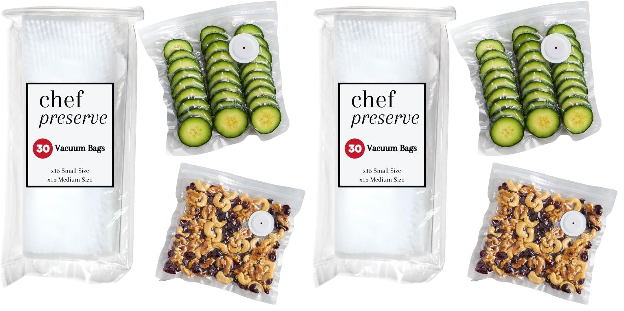 Chef Preserve Reusable Vacuum Sealer Bags for Food – 30 BPA-Free Food Storage Bags, Freezer, Microwave – Odor-Resistant, Leak-Proof – Compatible with Chef Preserve Vacuum Sealers (Pack of 2)