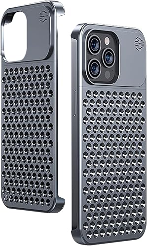 Miniatura 10 de VALRION Funda para teléfono compatible con iPhone 15 Pro Max de aleación de aluminio disipación de calor, transpirable, refrescante, hueca, sin
