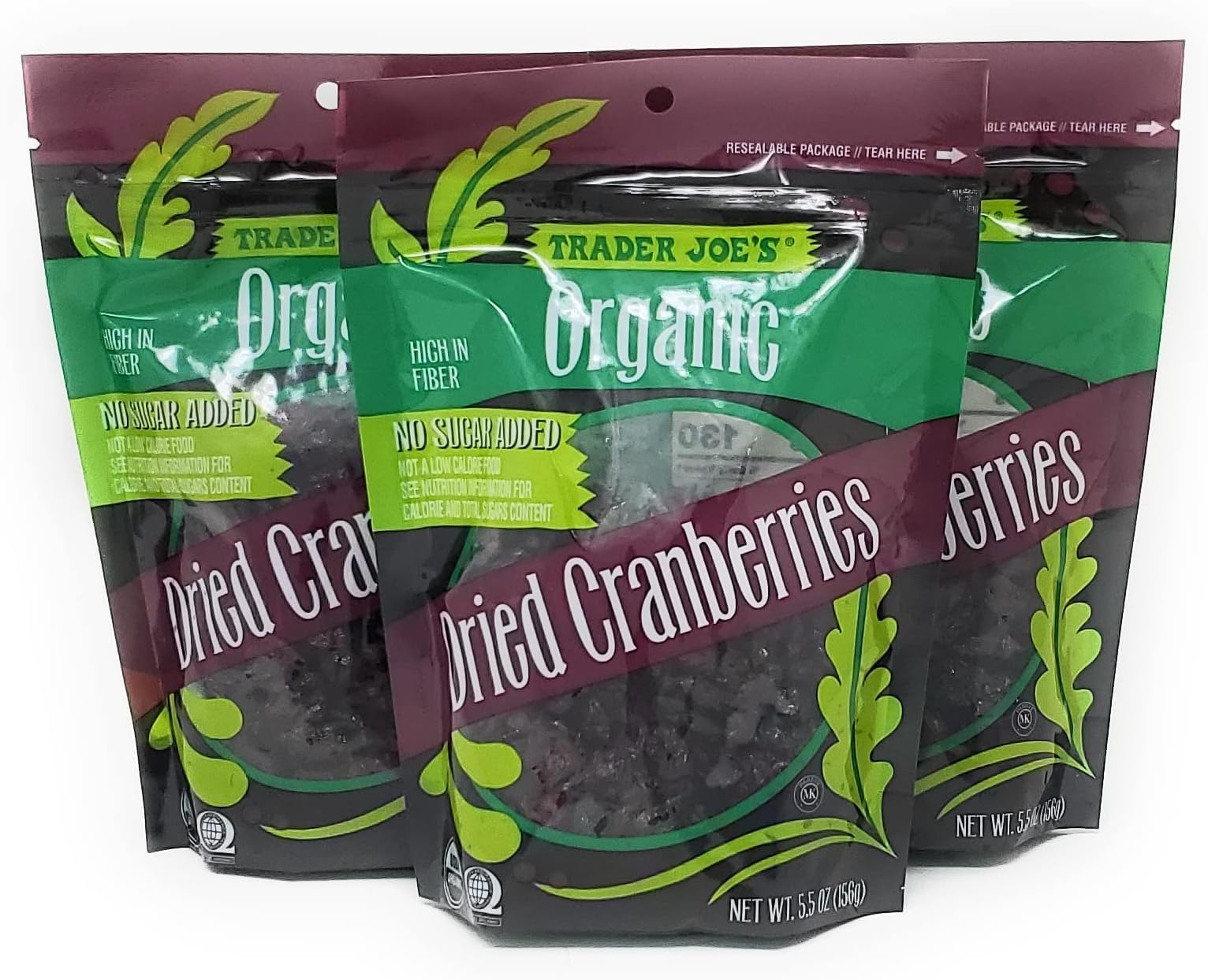 Trader Joe's Organic Dried Cranberries No Sugar Added, High