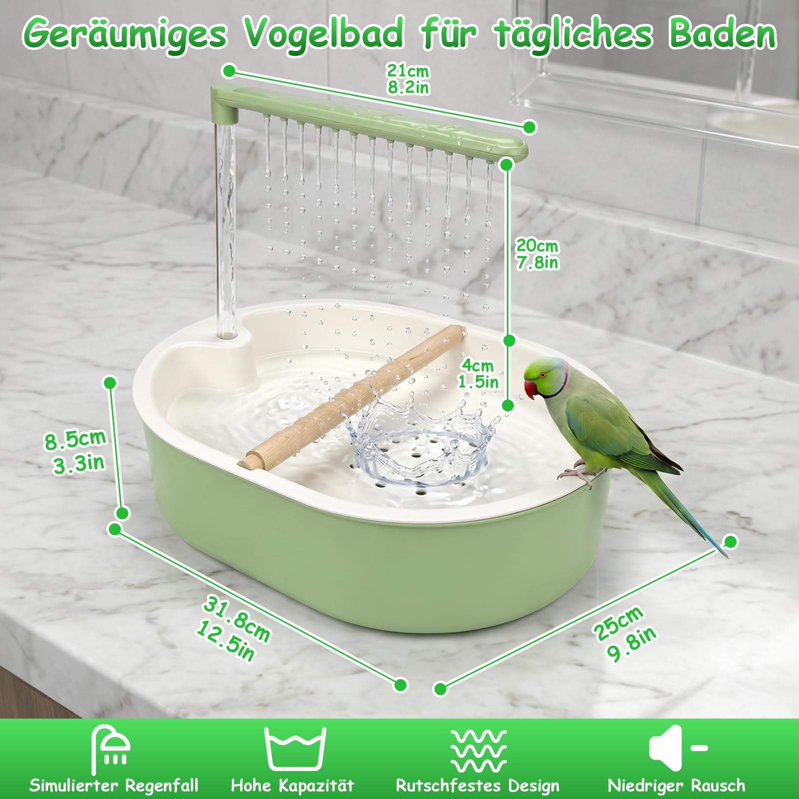 Ptasznic dla papużek falistych dla papużek nimfowych - Bird Shower Budgie automatyczna kąpiel dla ptaków, przyłącze zasilania USB, prysznic z wodospadem i obiegiem wody, do papużek falistych i nimf