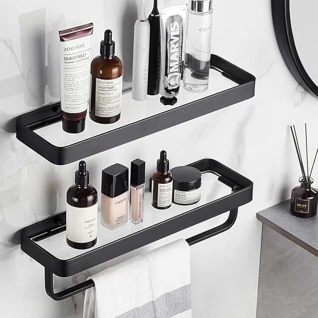VOLPONE Bathroom Shelves Wall Mounted Glass Shelf for Floating Shelf Tem...